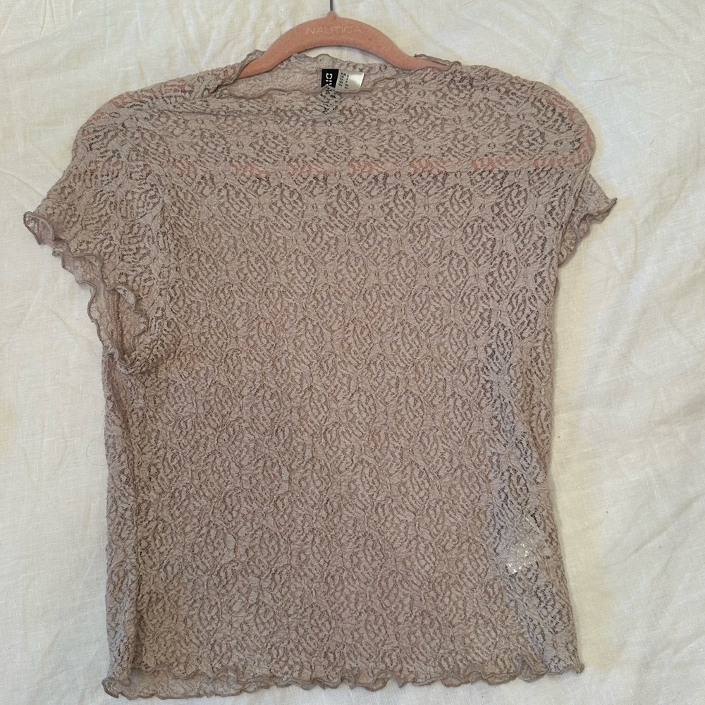 H&M Tan Lace Short Sleeve Blouse Size S
